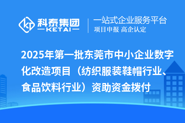 2025年第一批东莞市中小企业数字化改造项目（纺织服装鞋帽行业、食品饮料行业）资助资金拨付