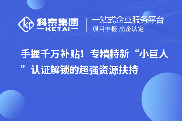 手握千万补贴！专精特新“小巨人”认证解锁的超强资源扶持