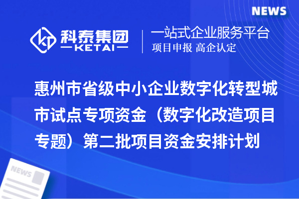 惠州市省级中小企业数字化转型城市试点专项资金（数字化改造项目专题）第二批项目资金安排计划